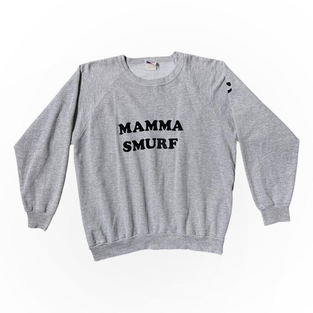 80s Vintage “Mamma Smurf” / “Polly” felt lettering crewneck sweatshirt Fortrel